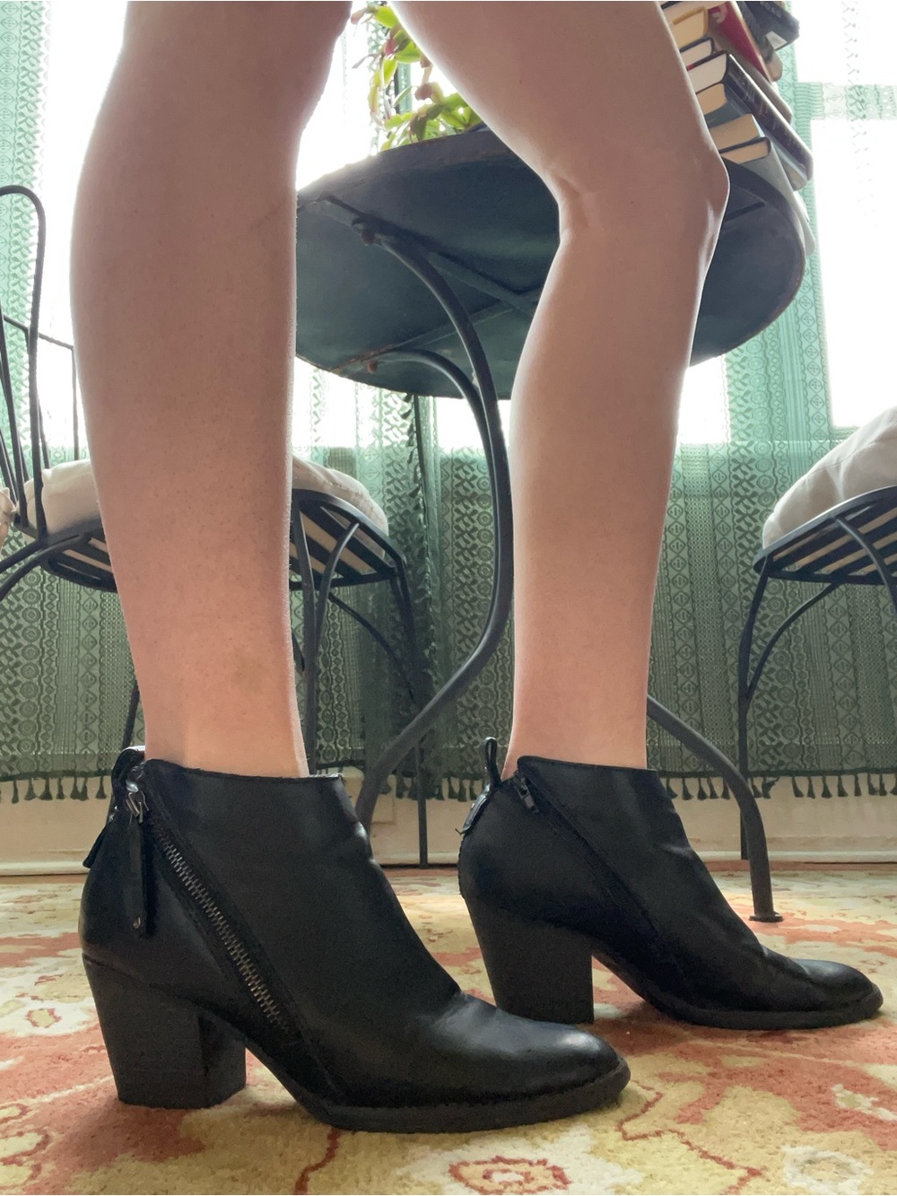 Black faux leather booties